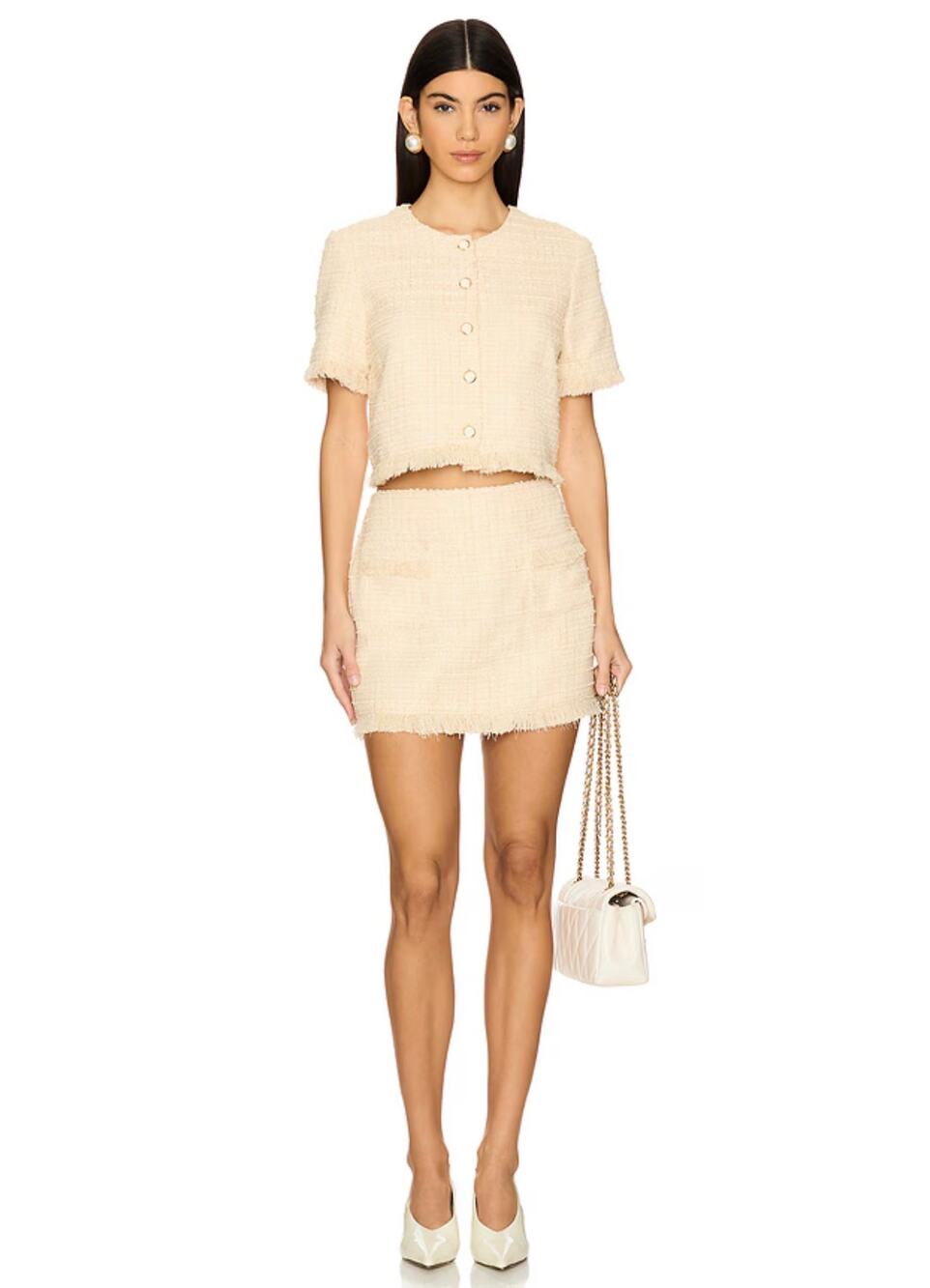 Amanda Uprichard Andrea Tweed Mini Skirt NWT Size S Beige